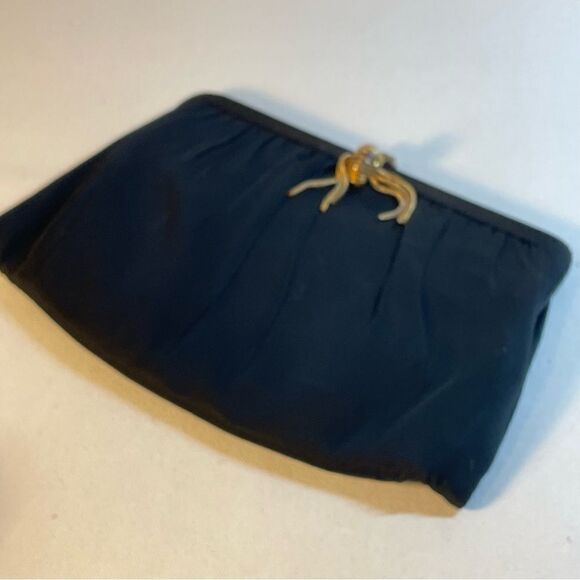 Vintage Garay black snap jaw clamshell evening bag gold hardware & change purse - Picture 2 of 10